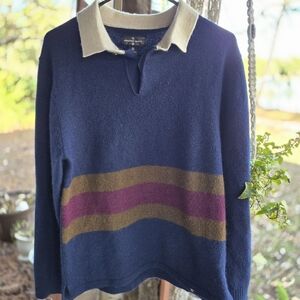 Houston White For Target Navy Blue Stripe Accent Wool Blend Sweater Size Small